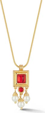 CHLOE AND MADISON 18K Gold Plated Faux Pearl Drop Jewel Pendant Necklace