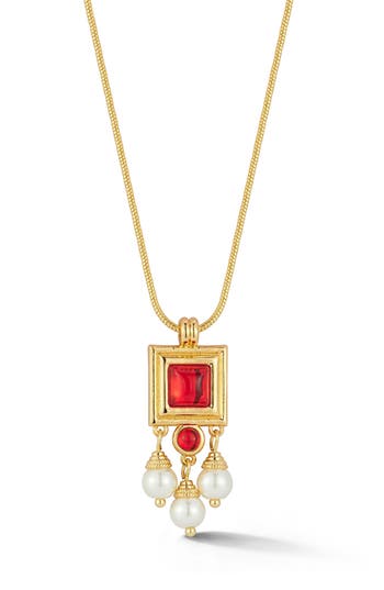 Chloe & Madison Chloe And Madison 18k Gold Plated Faux Pearl Drop Jewel Pendant Necklace In Gold