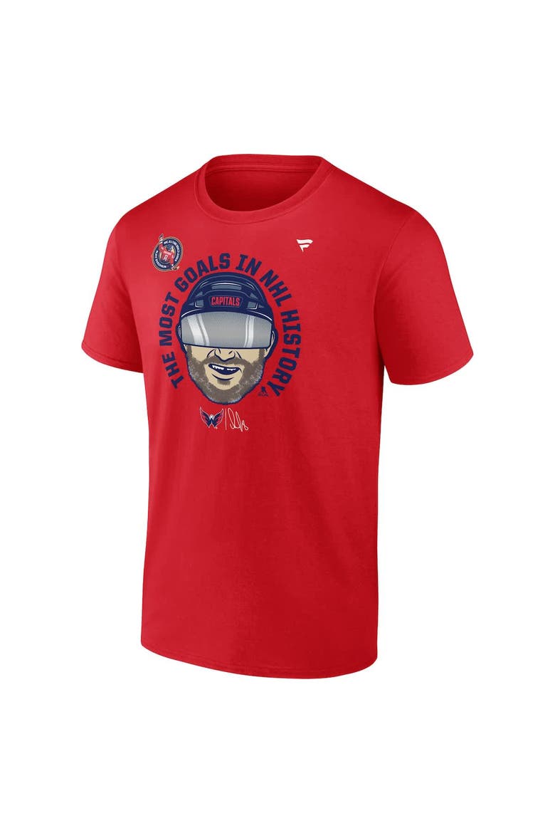 Men's Fanatics Alexander Ovechkin Athletic Red Washington Capitals NHL All-Time Leading Goal Scorer Caricature T-Shirt, Alternate, color, Athletic Red
