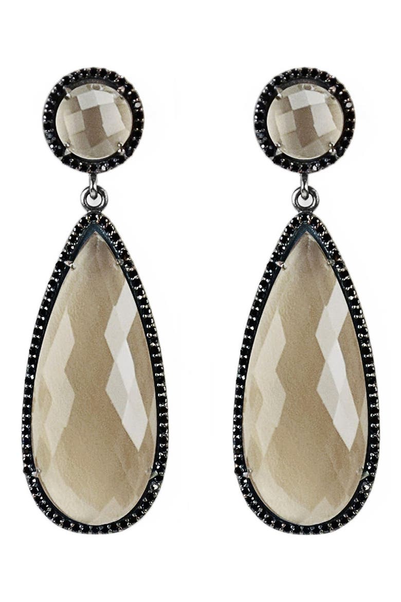 Semiprecious Stone Double Drop Earrings, Main, color, SMOKY QUARTZ/ GUNMETAL