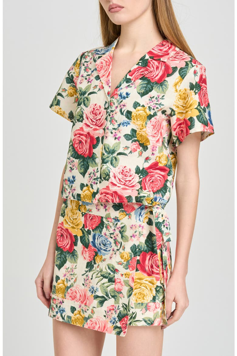 Amelia Short Sleeve Linen Blend Top, Alternate, color, IVORY ROSES