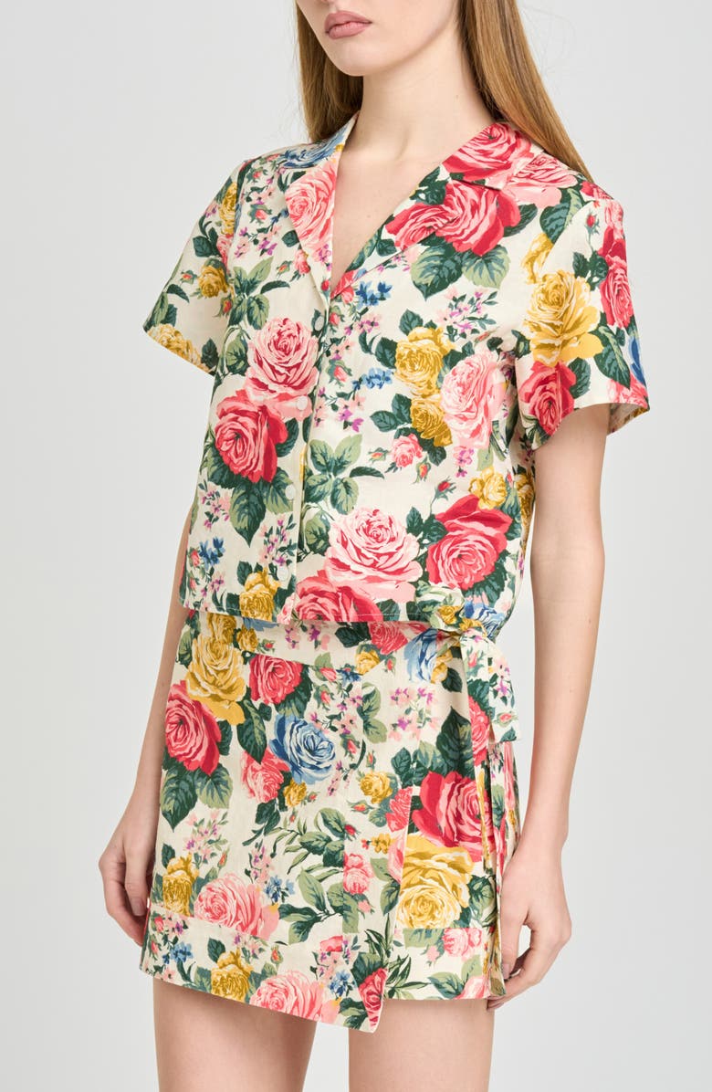 WAYF Amelia Short Sleeve Linen Blend Top, Alternate, color, Ivory Roses