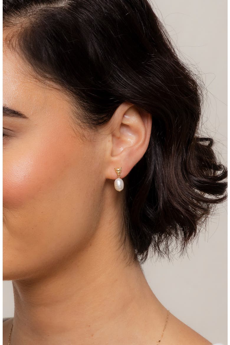 Panther Freshwater Pearl Drop Earrings, Alternate, color, GOLD