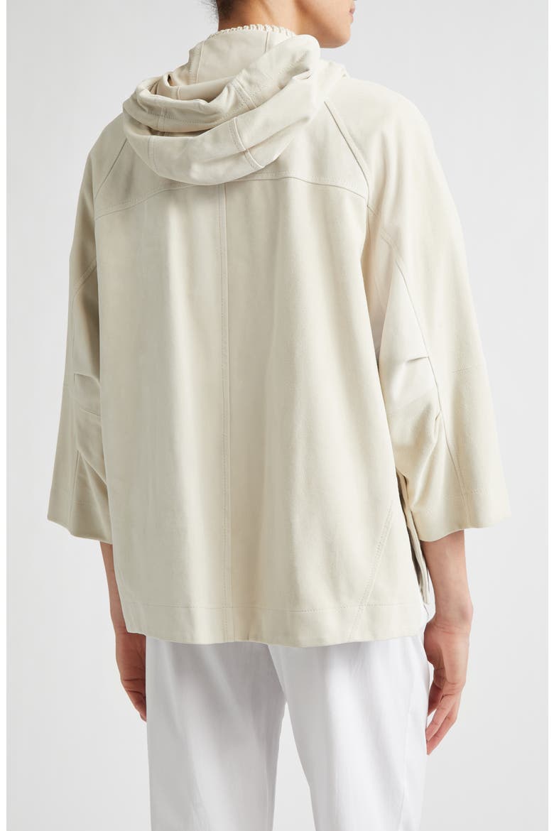 Oversize Hooded Lambskin Suede Jacket, Alternate, color, IVORY