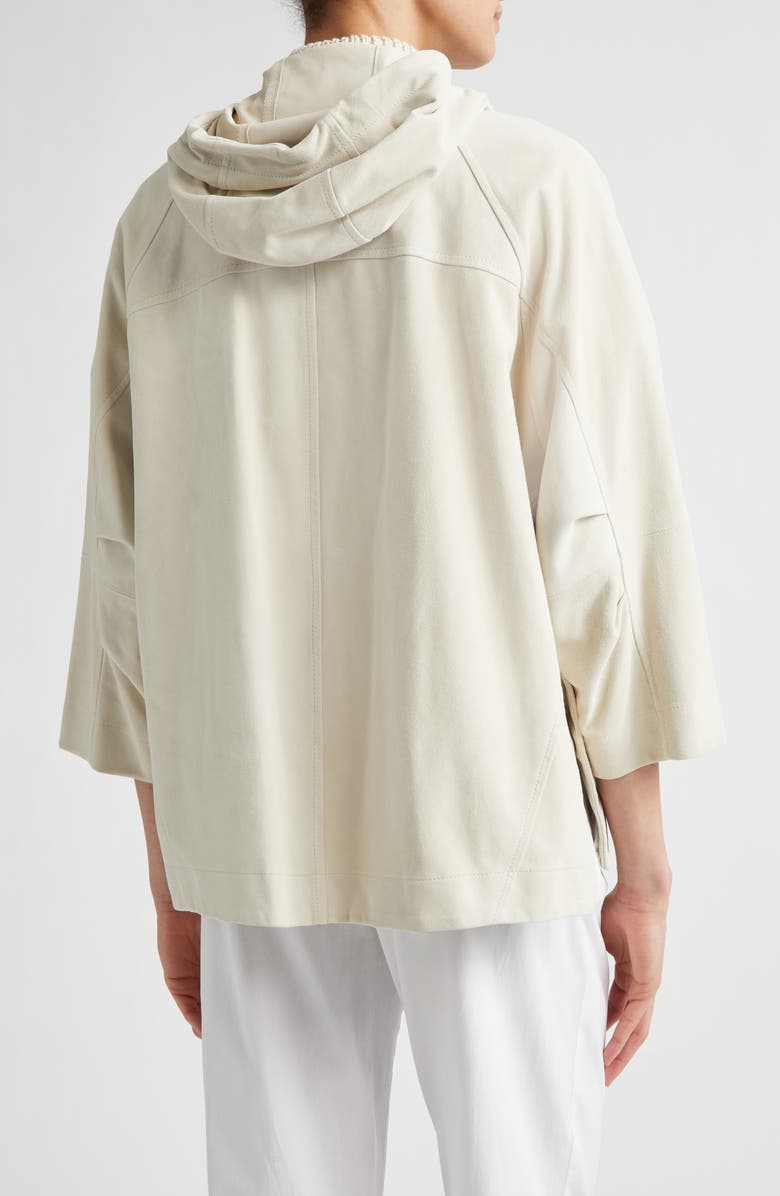 Eleventy Oversize Hooded Lambskin Suede Jacket, Alternate, color, Ivory