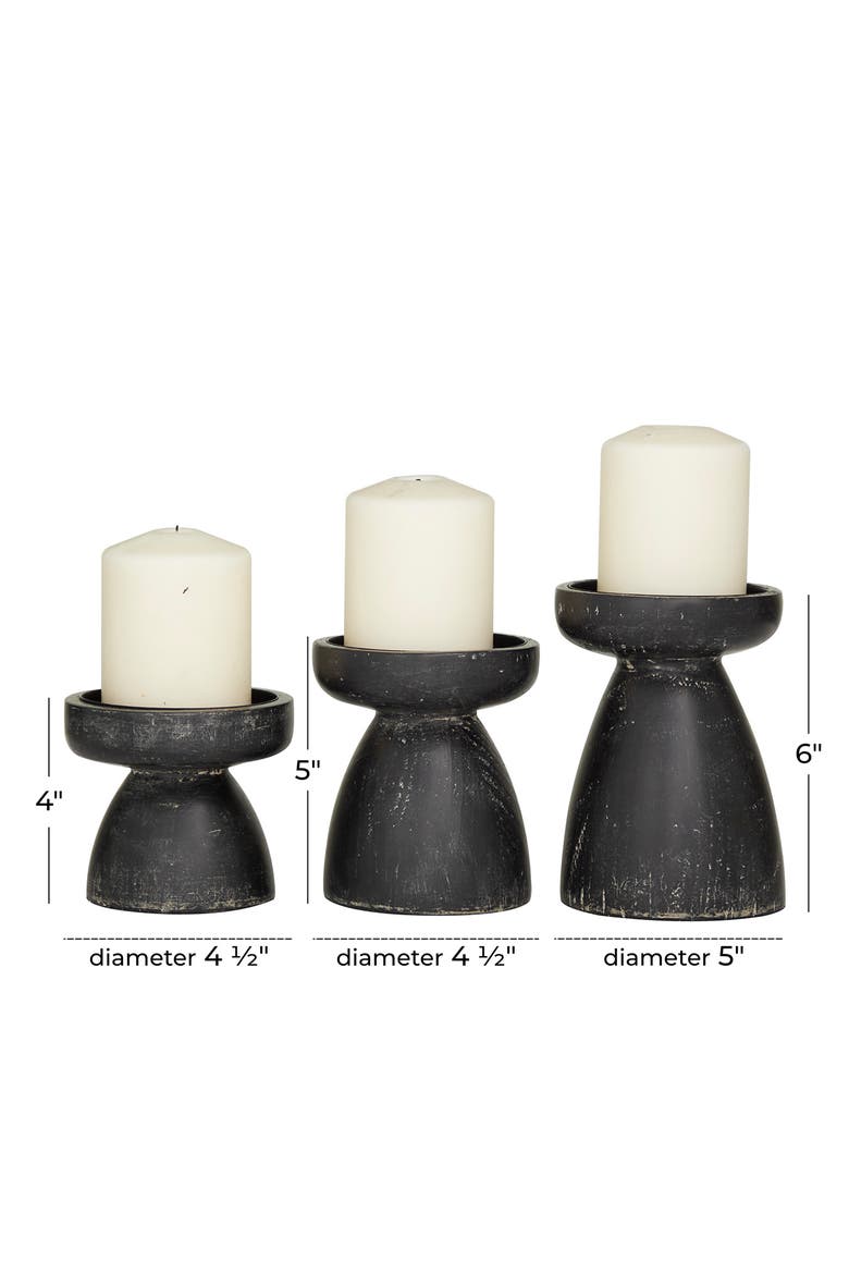 Black Wood Traditional Candle Holder - Set of 3, Alternate, color, BLACK