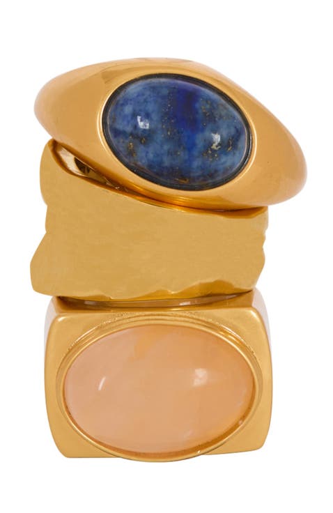 Set of brass and stone rings