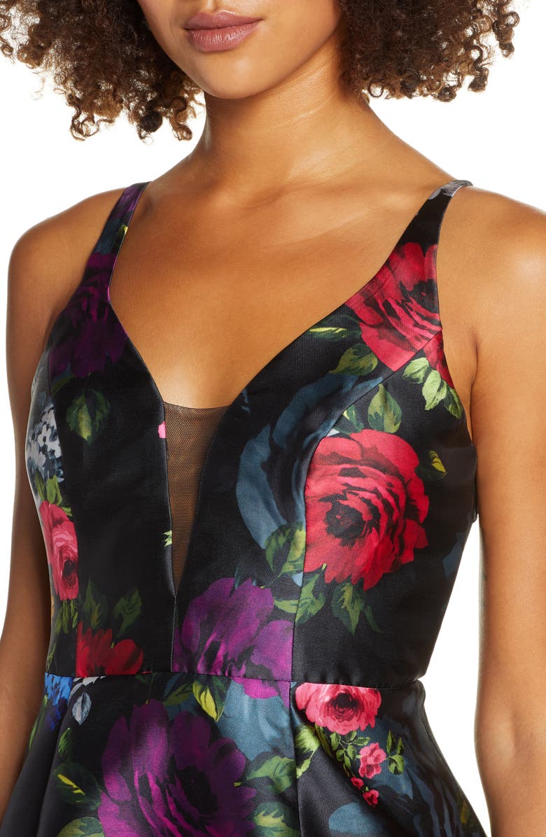 Sequin Hearts Floral Print High/Low Mikado Cocktail Dress, Alternate, color, 