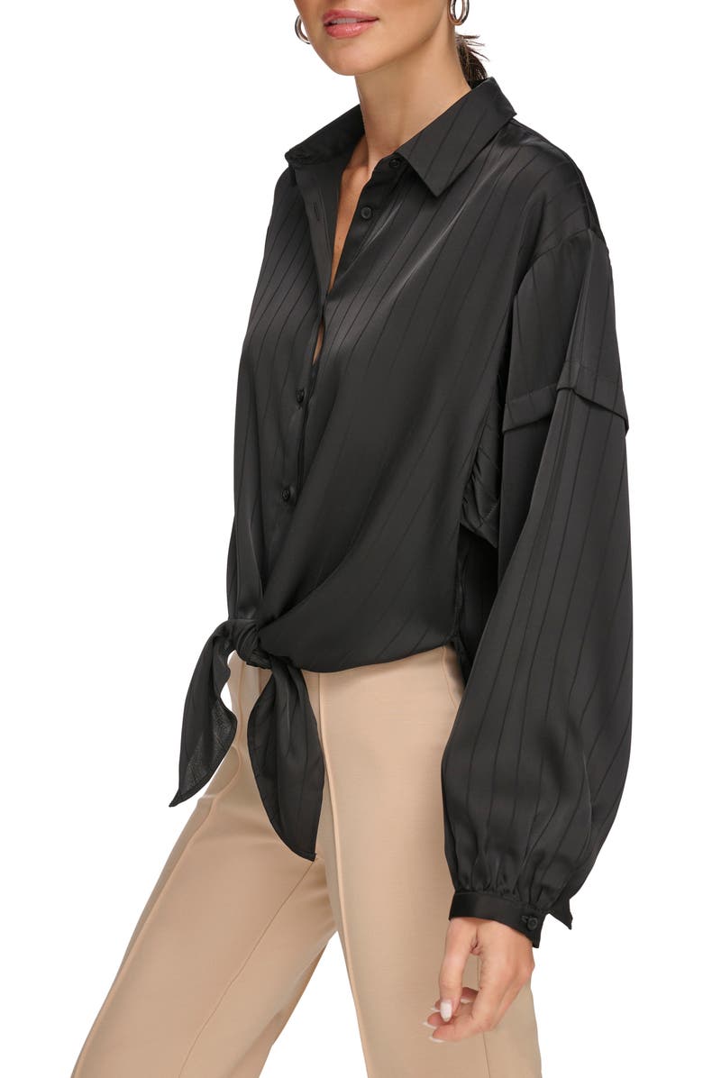 DKNY Stripe Jacquard Tie Hem Button-Up Shirt, Alternate, color,