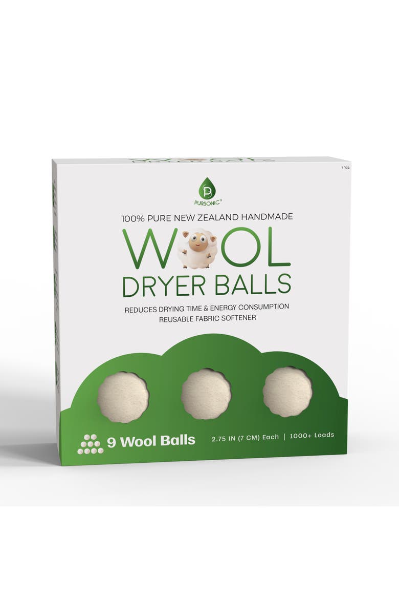 PURSONIC 100% Pure New Zealand Wool Dryer Balls, Main, color, White