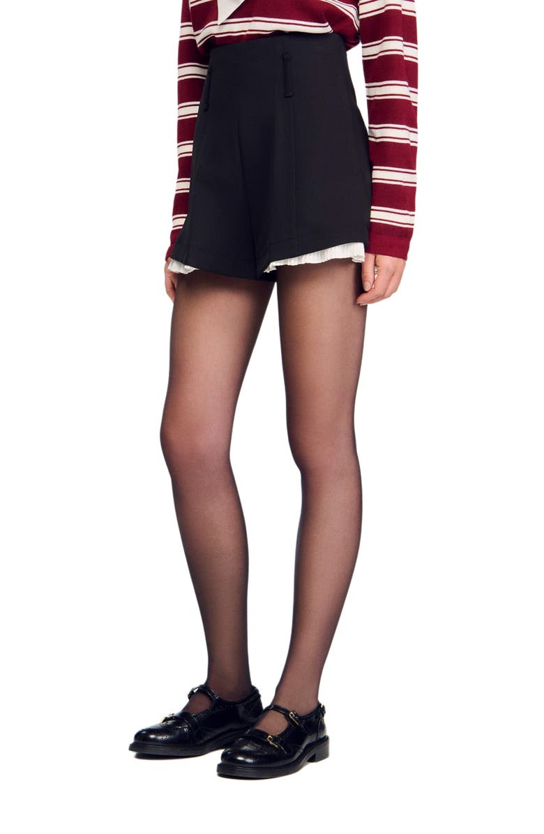 SANDRO Tailored flounced shorts, Alternate, color, Black