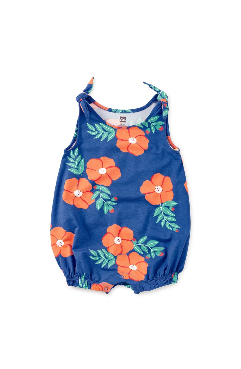 Tea Collection Tie Shoulder Baby Romper, Main, color, Rock Rose