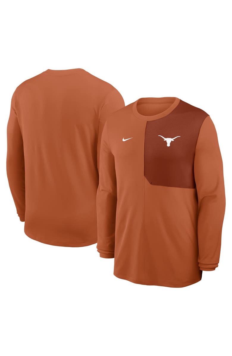 Nike Men's Nike Texas Orange Texas Longhorns 2025 Sideline Coach UV Performance Long Sleeve T-Shirt, Main, color,