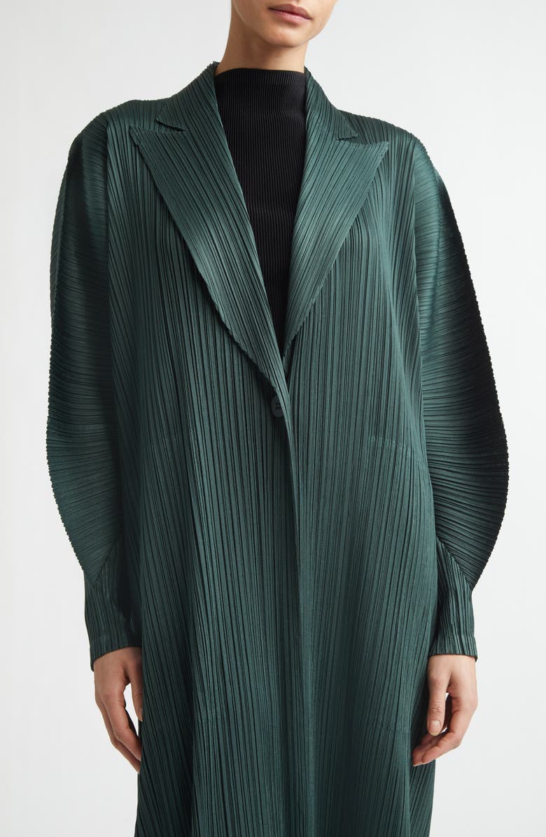 Pleats Please Issey Miyake Monthly Colors December Pleated Coat, Alternate, color, Forest Green