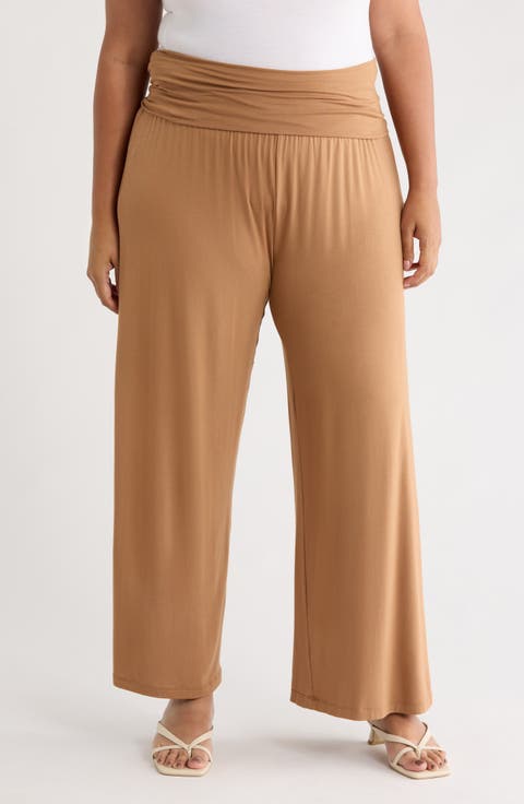 Foldover Jersey Wide Leg Pants (Plus)