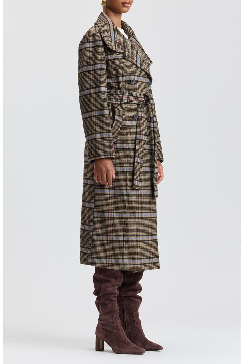 Funnel Neck Plaid Long Coat, Alternate, color, ACADEMIA PLAID