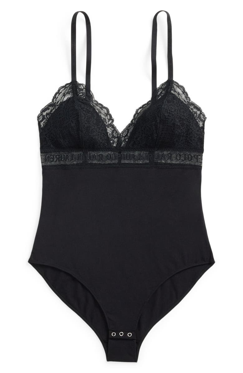 Polo Ralph Lauren Lace & Stretch Cotton Rib Triangle Bodysuit, Alternate, color, Onyx