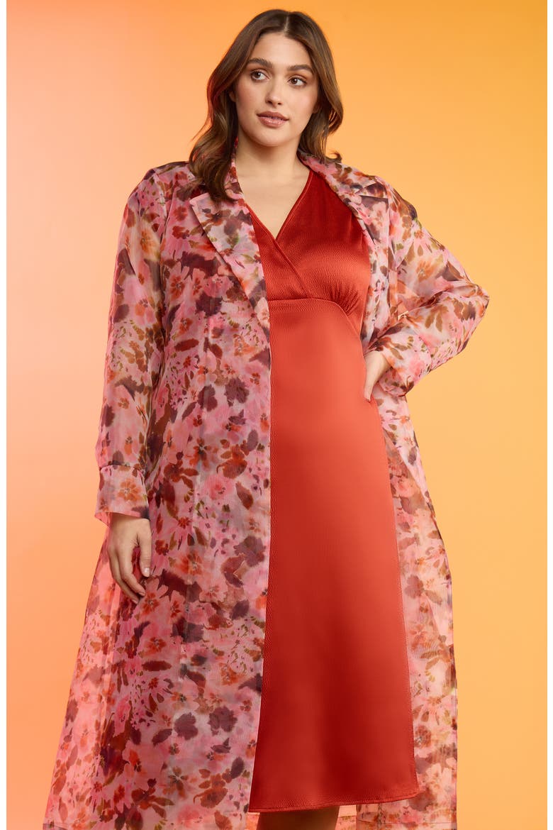 Atreides Floral Print Chiffon Trench Coat, Alternate, color, PRINT