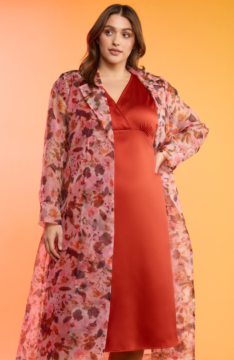 Estelle Atreides Floral Print Chiffon Trench Coat, Alternate, color, Print