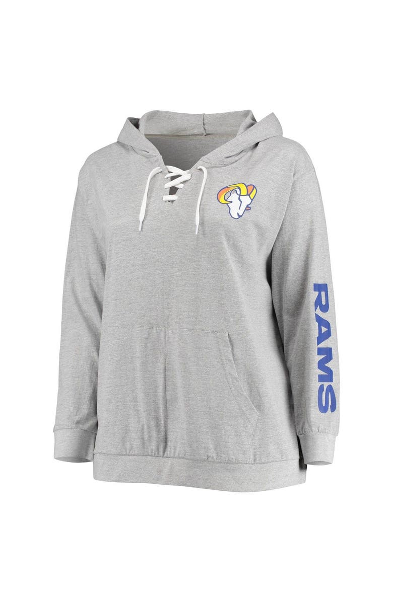 FANATICS Women's Fanatics Branded Heathered Gray Los Angeles Rams Plus Size Lace-Up Pullover Hoodie, Alternate, color, 