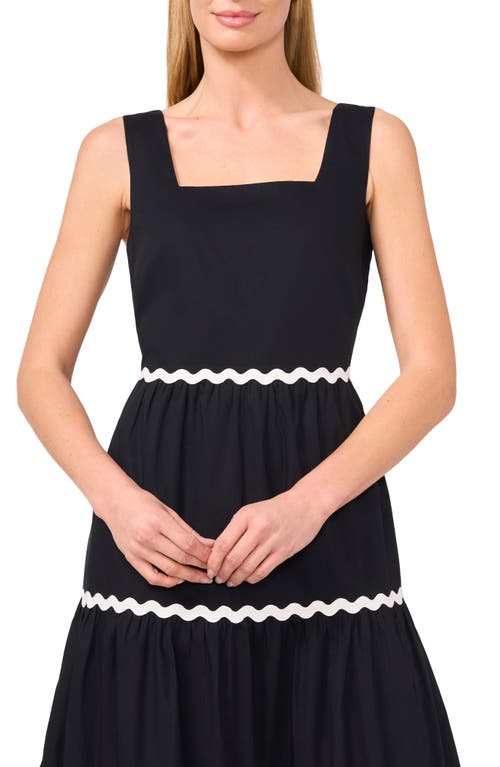 Cece Rickrack Trim Cotton Maxi Sundress In Rich Black