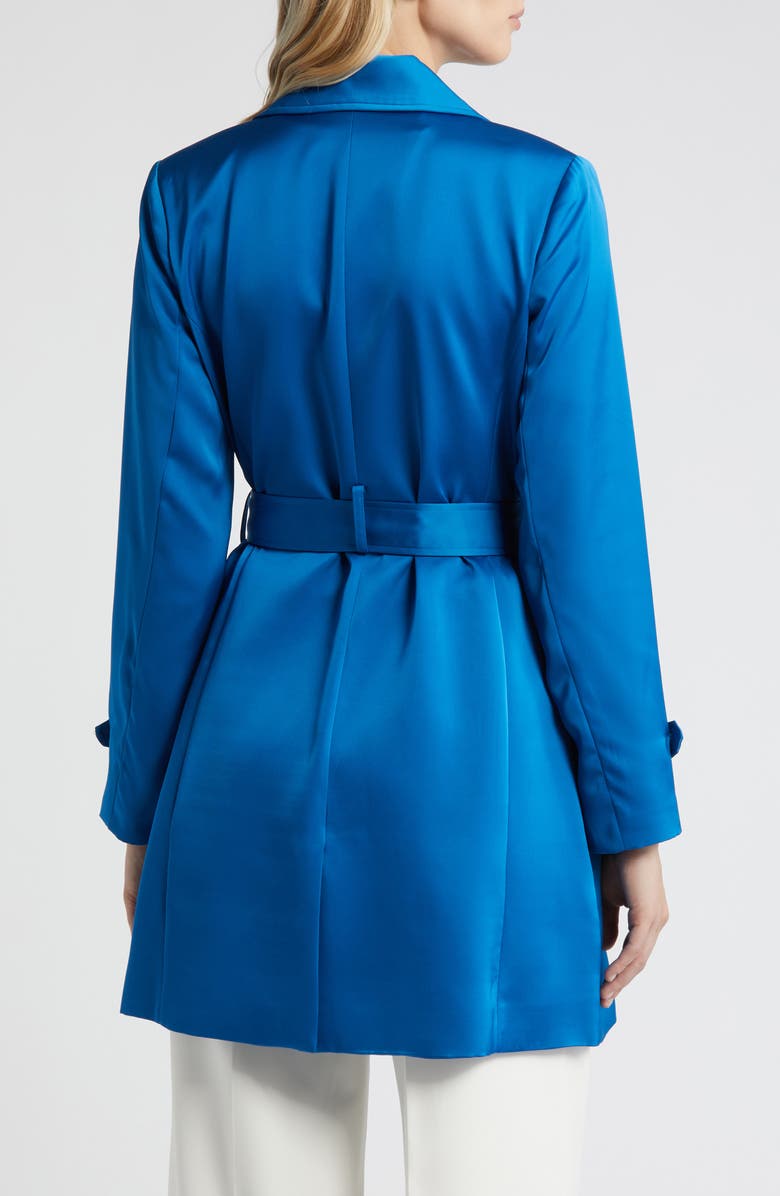 Tahari ASL Satin Trench Coat, Alternate, color, French Blue