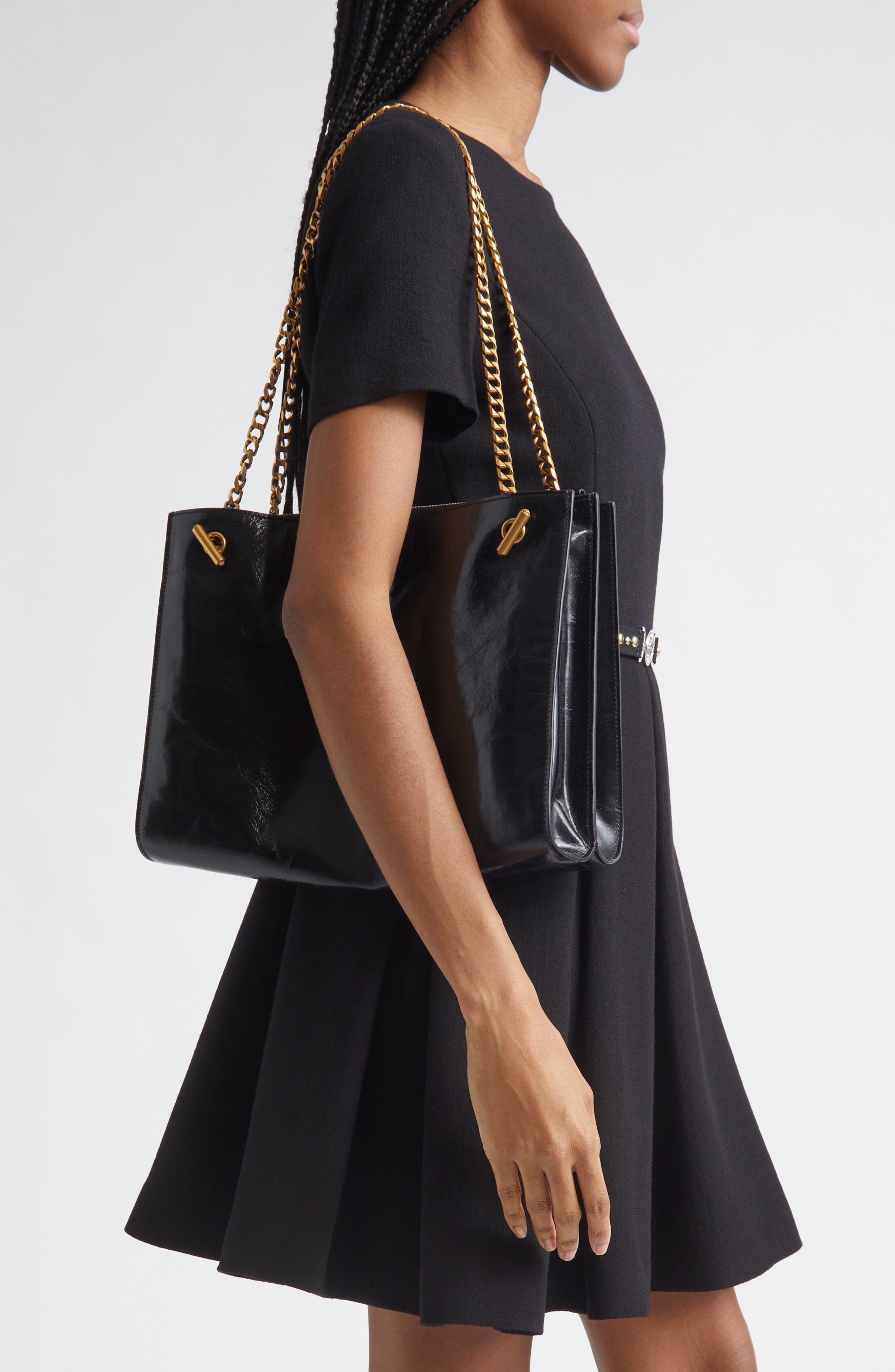 Versace Medium Cabine Shoulder Bag, Alternate, color, Black-Gold