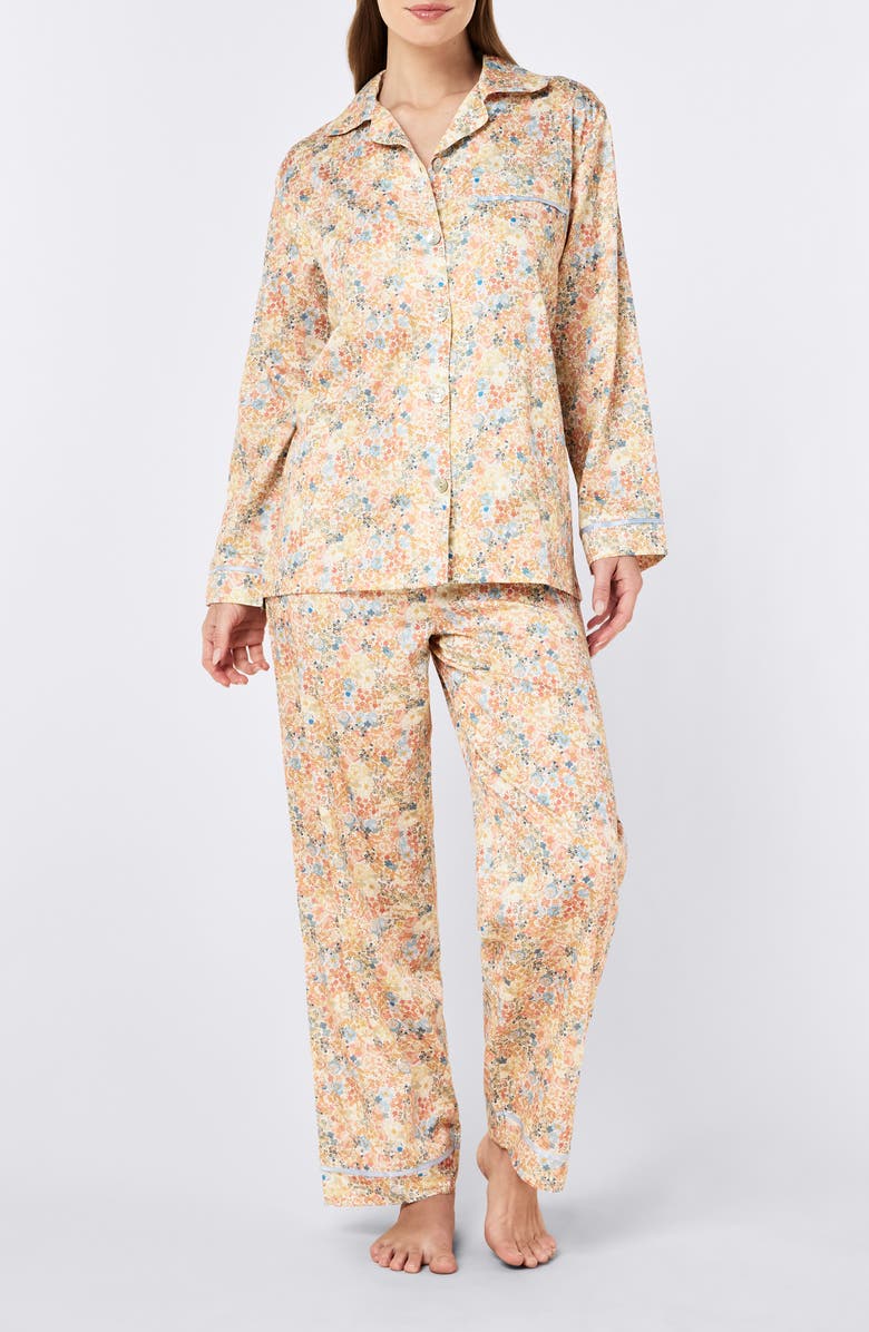 Papinelle Carly Floral Print Cotton Sateen Pajamas, Main, color, Honey Yellow