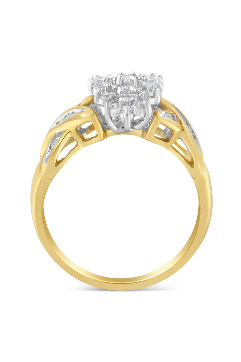 10K Two-Toned Round Baguette 1/2 Cttw Diamond Cluster Ring, Alternate, color, Yellow Gold