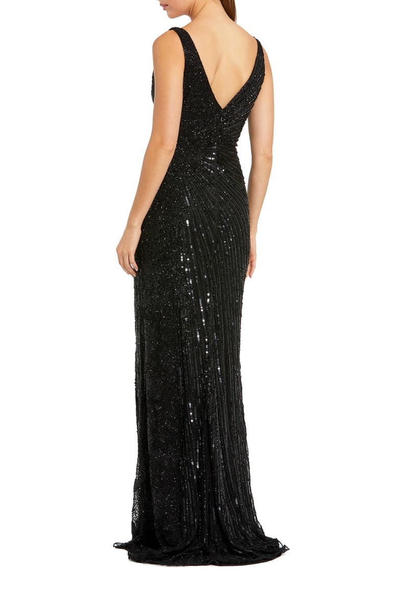 Beaded Floral High Slit Sleeveless Gown, Alternate, color, Black