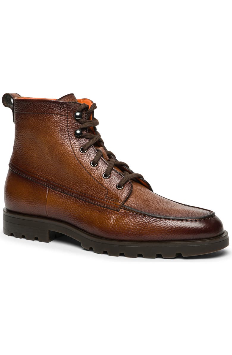 Santoni Flair Moc Toe Boot, Main, color, Dark Brown
