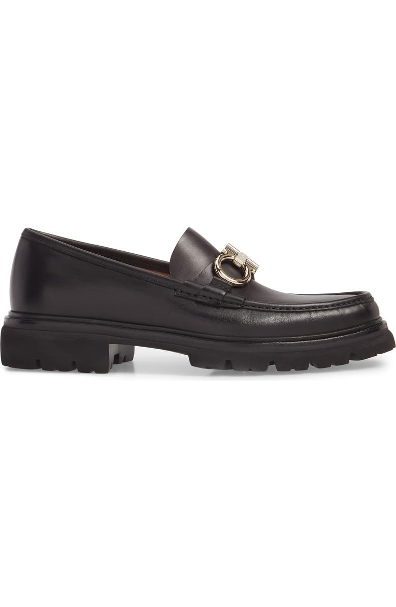 FERRAGAMO Bleecker Reversible Bit Lugged Loafer, Alternate, color, Nero Leather