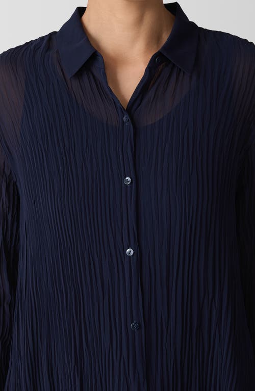 Eileen Fisher Textured Silk Button-up Shirt In Ink