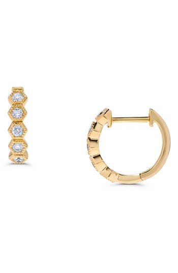 H.j. Namdar Hexagonal Diamond Huggie Hoop Earrings In 14k Yellow Gold