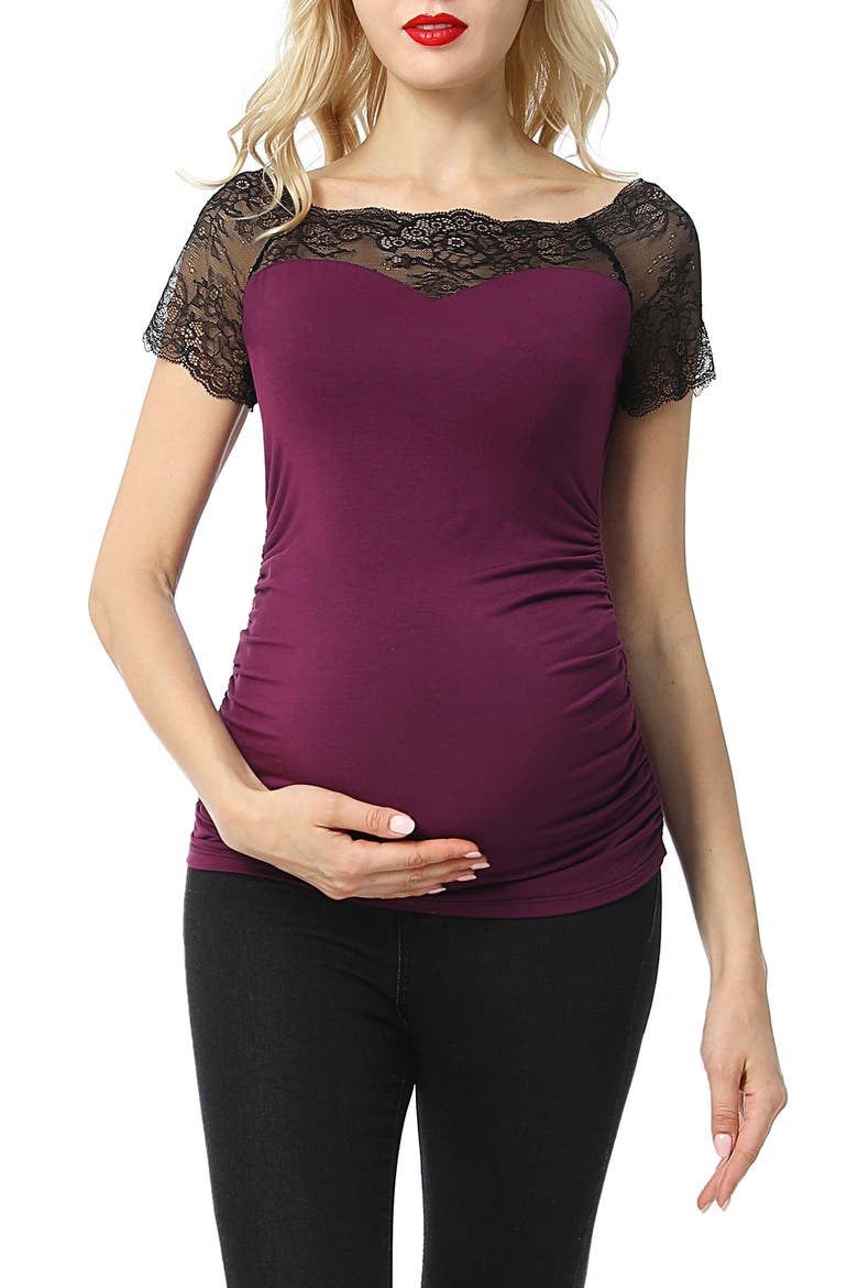 Valerie Lace Maternity Top, Main, color, DEEP BERRY