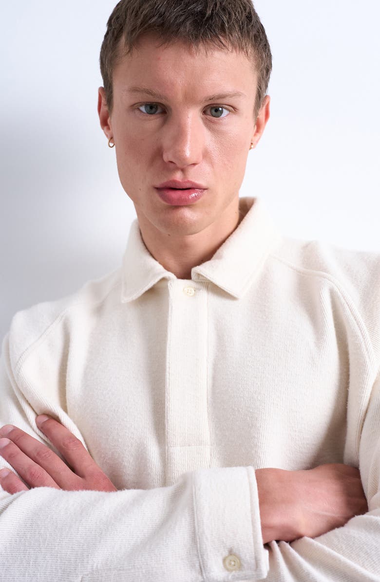 Topman Textured Raglan Long Sleeve Polo, Alternate, color, Ecru