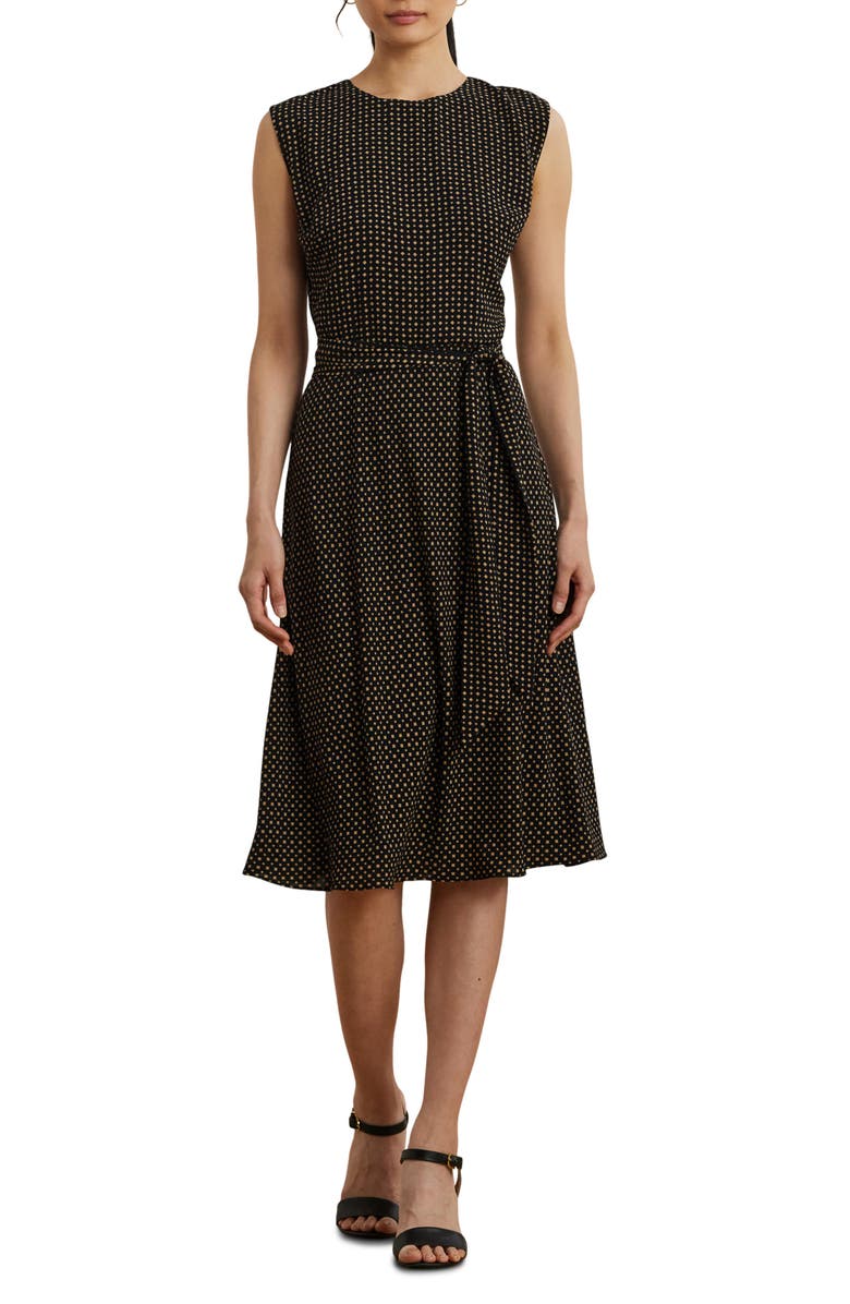 Lauren Ralph Lauren Belted Sleeveless Bubble Crepe Dress, Main, color, 