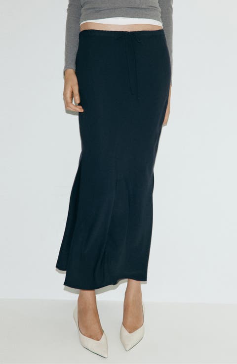 Drawstring Waist Maxi Skirt