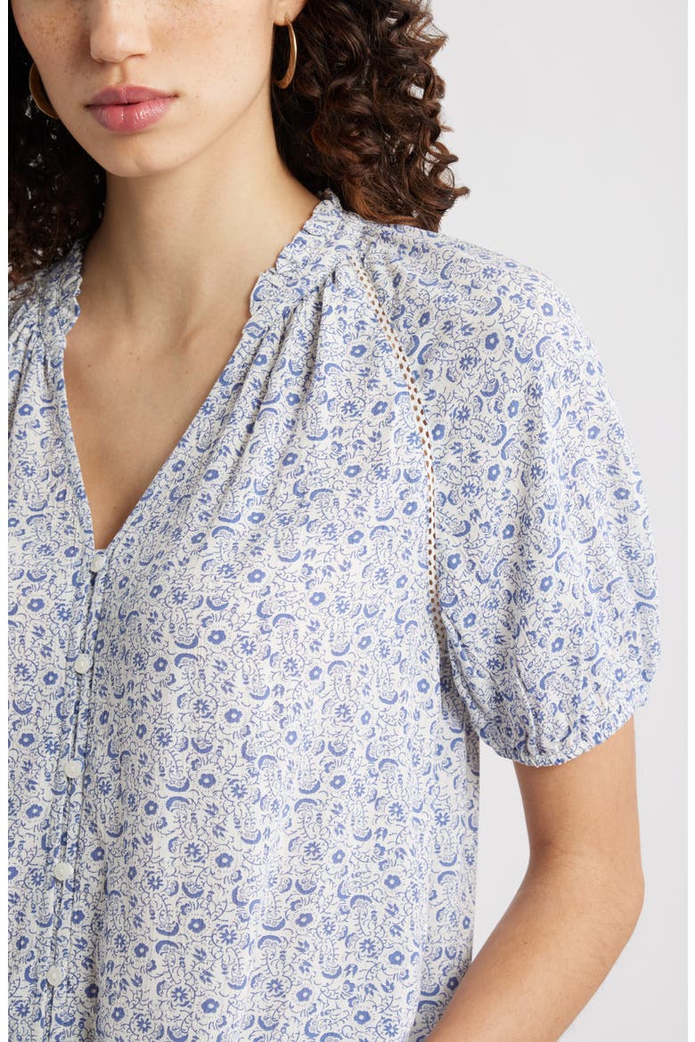 Floral Button-Up Top, Alternate, color, IVORY- BLUE LACE DITSY