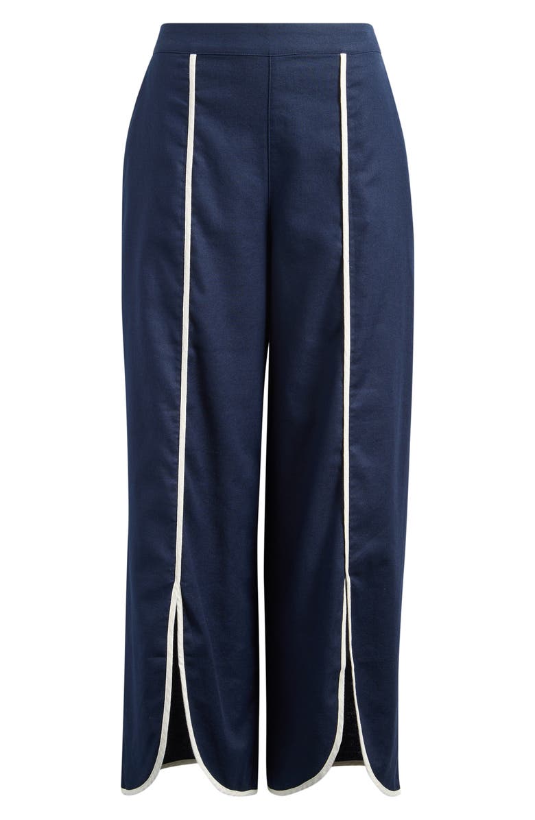 NIC+ZOE Piped High Waist Split Hem Cotton & Linen Pants, Main, color, 