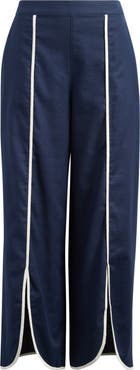 NIC+ZOE Piped High Waist Split Hem Cotton & Linen Pants
