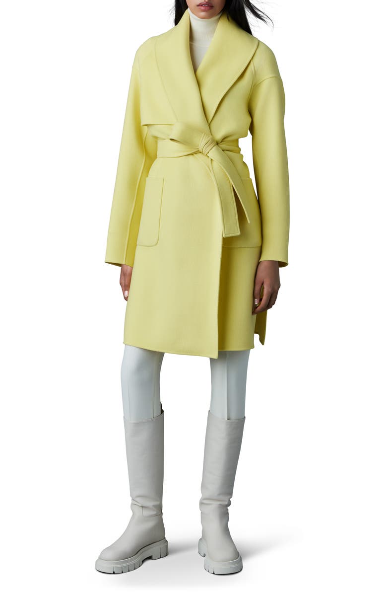 Mackage Thalia Double Face Tie Waist Wool Coat, Main, color, Pale Lime