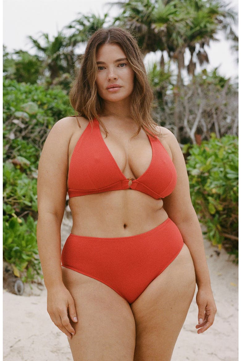 Textured Bikini Top, Alternate, color, RED