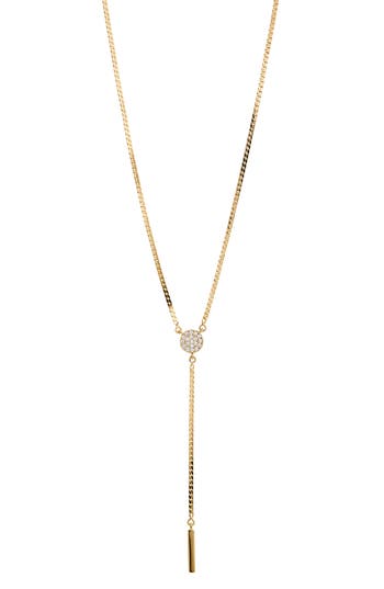 Nadri Gemma Bar & Pave Disc Lariat Necklace, 18-20 In Gold