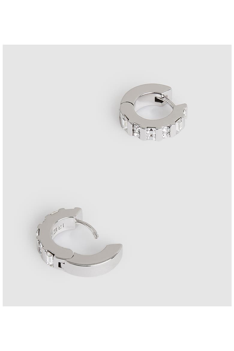Sadie Crystal Huggie Hoop Earrings, Alternate, color, SILVER TONE/ CLEAR CRYSTAL