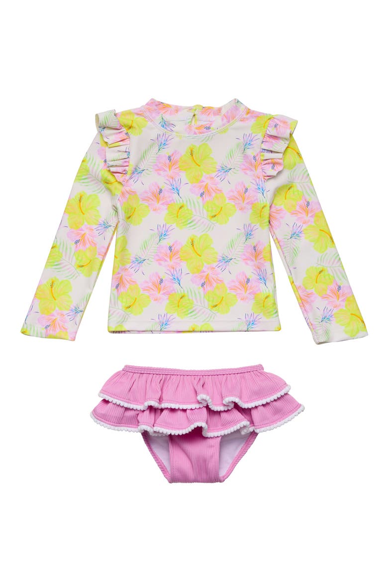 Ruffle Long Sleeve UPF 50+ Two-Piece Swimsuit, Main, color, MULTI