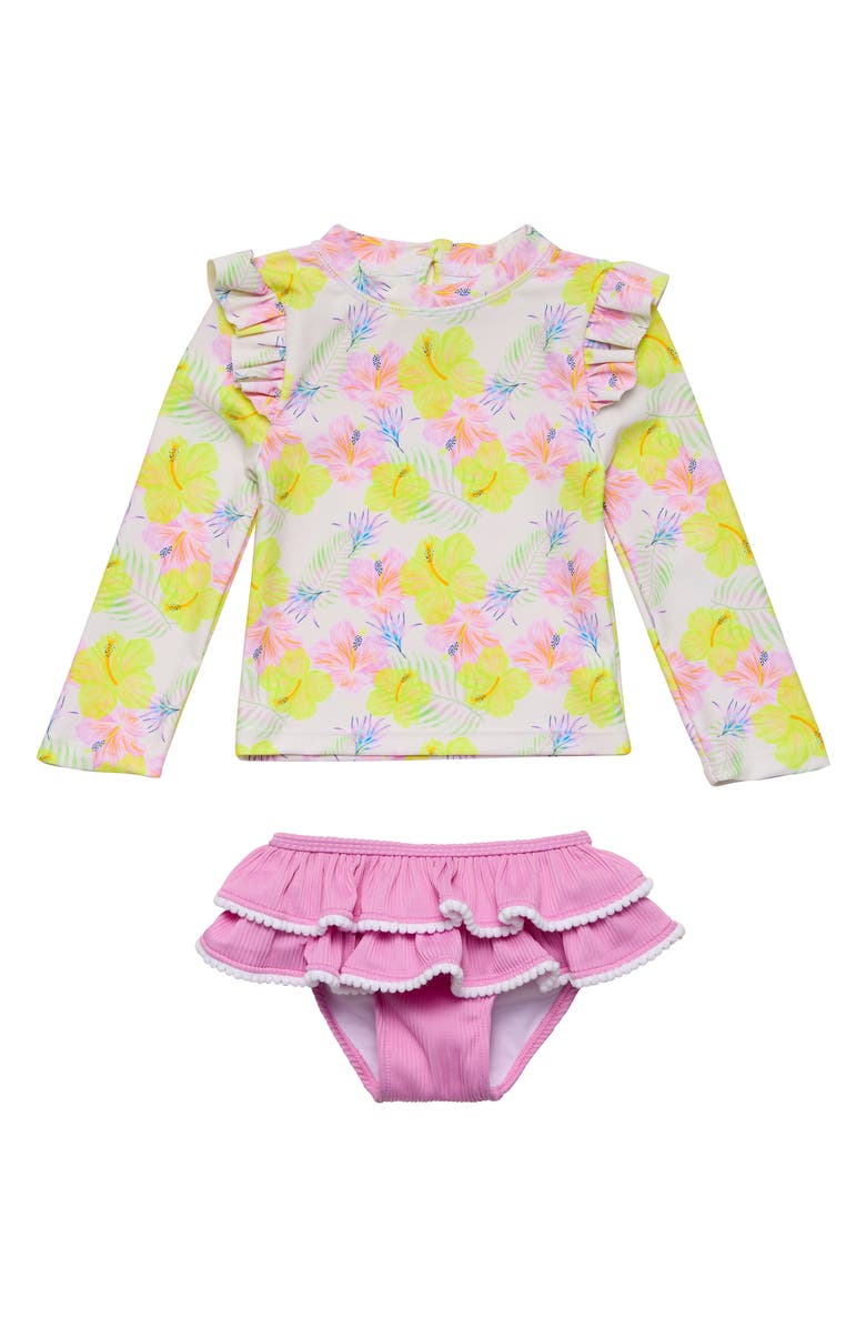 Snapper Rock Ruffle Long Sleeve UPF 50+ Two-Piece Swimsuit, Main, color, Multi