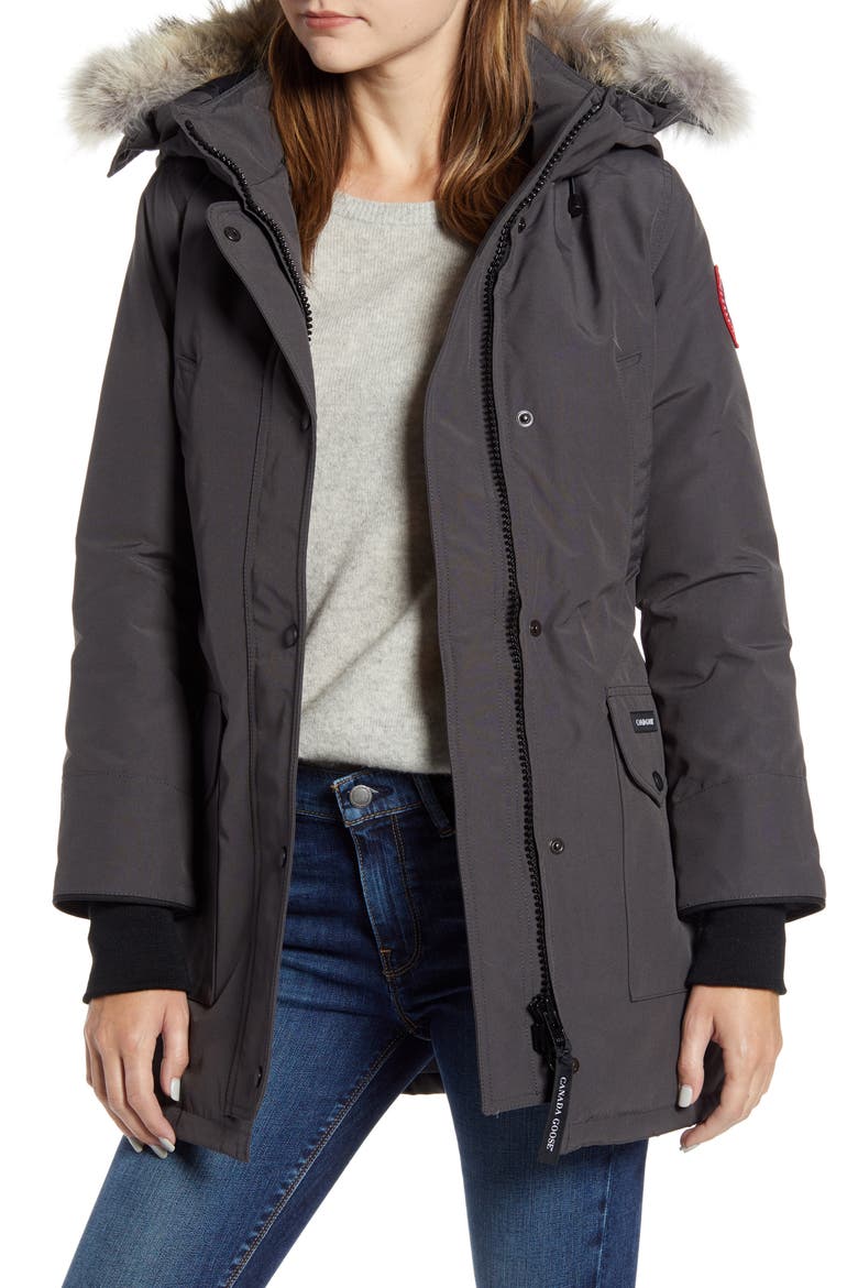 Trillium Fusion Fit Hooded Parka with Genuine Coyote Fur Trim, Main, color, GRAPHITE