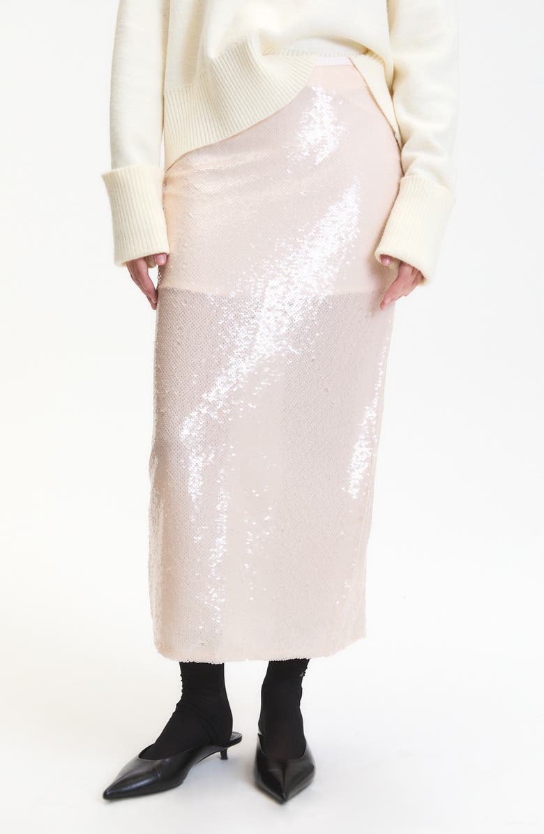 DELUC Logan Sequin Maxi Skirt, Main, color, Off White