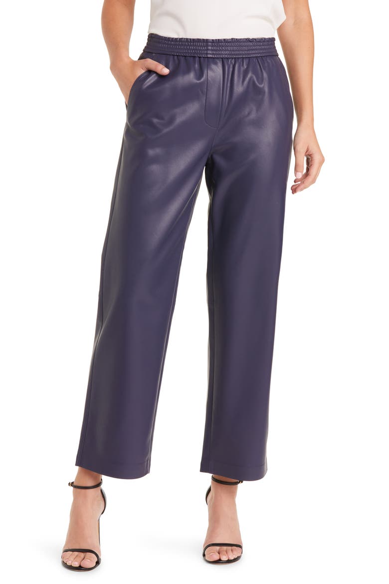 Ariella Faux Leather Pants, Main, color, NAVY